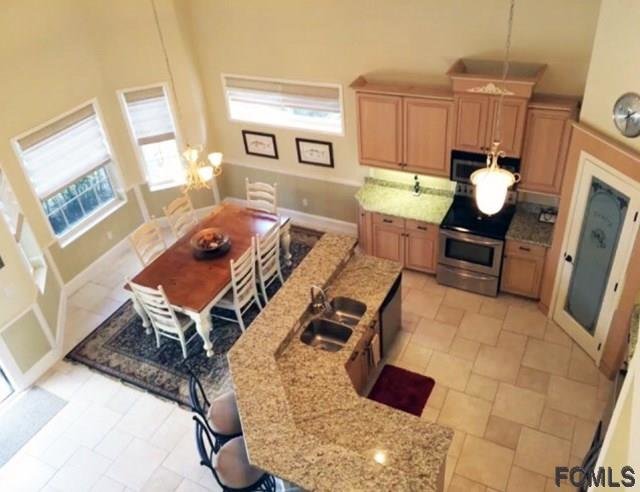 aerial view of kitchen and breakfast area